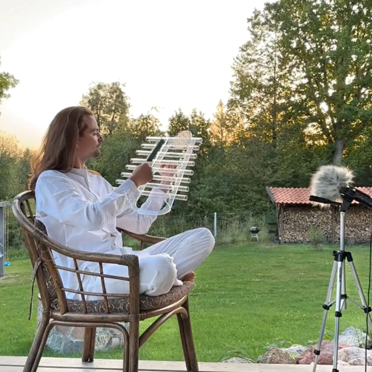Sacred Forest Crystal Harp - pure quartz crystal tubes close-up