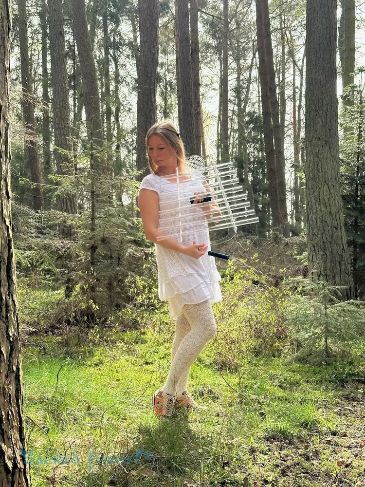 
                    
                      Crystal Harp Celtic Moon D by Sacred Forest - handtuned sound healing crystal harp in serene pine forest holded by Natalia
                    
                  
