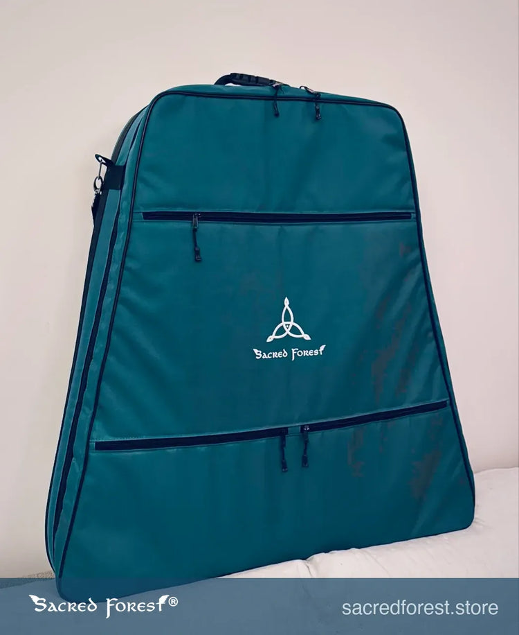 
                    
                      Sacred Forest teal protective backpack with logo front view
                    
                  