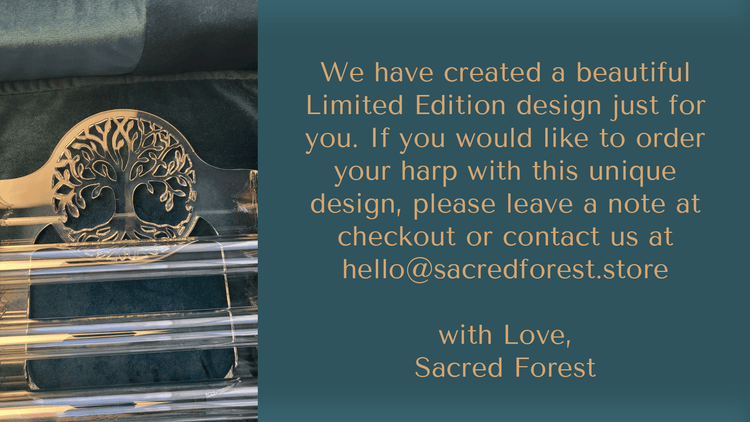 
                    
                      Sacred Forest tree logo — handcrafted crystal harp brand from Poland
                    
                  